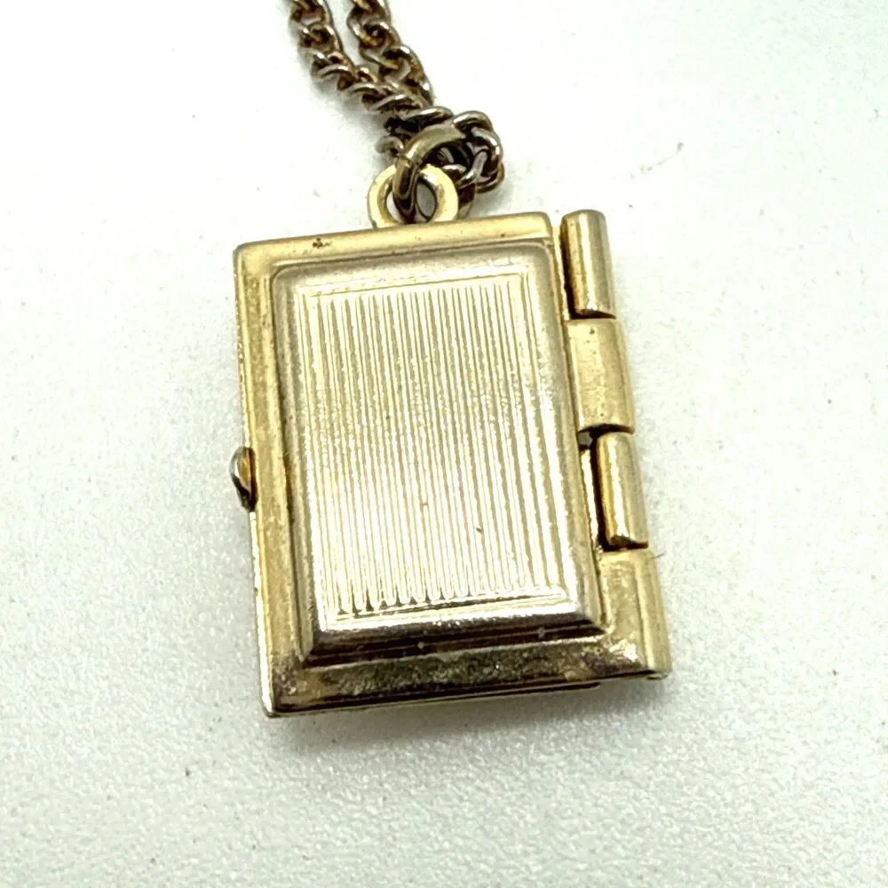 Vintage Guilloche Enamel Locket Necklace Child Size Rose Design Gold Tone 15